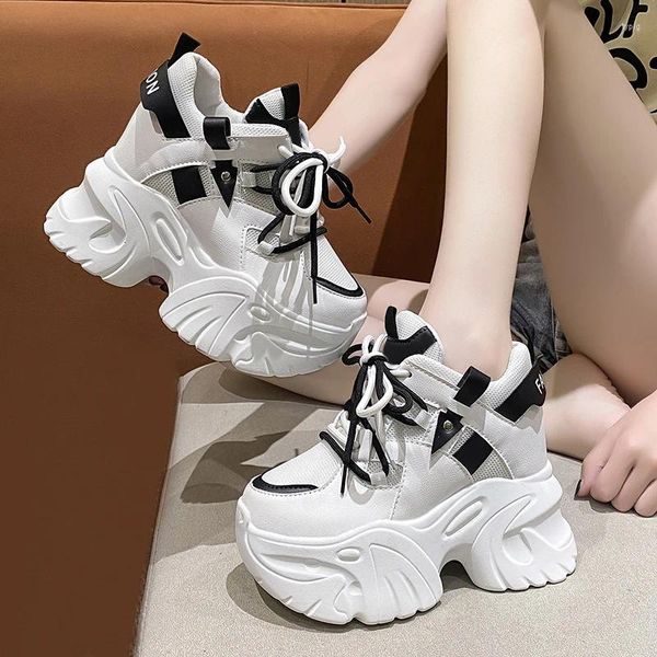 Scarpe casual Donne Sneaker Sneakers Lace-Up Autumn Sports Dad High Top Woman Chunky Spesse Mesh Bottom White 39