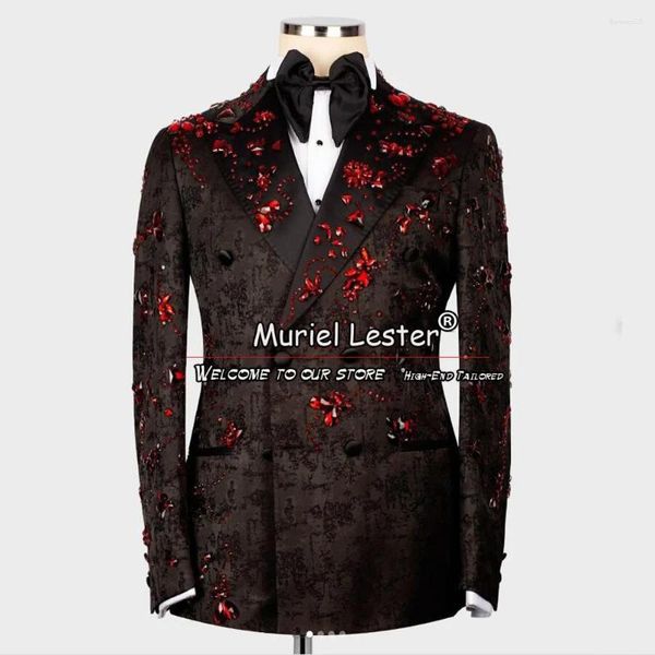 Ternos masculinos elegantes Jacquard Men for Wedding Custom Made 2 peças Pontas de casaco duplo de peito noivo Tuxedos Dinner Party Blazers Blazers