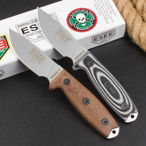 Taktische ESEE-3 Rowen Fixed Blade Hunting Messer Stonewashed Blade Military Jagd Camping Überlebensausrüstung Messer für Männer