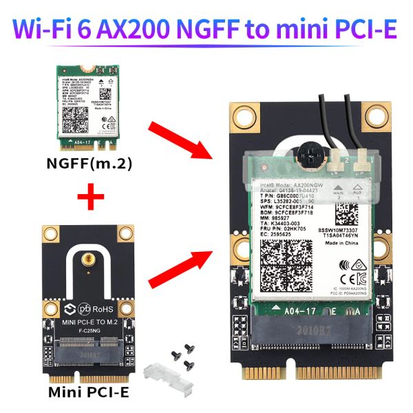 Cards M.2 NGFF a mini PCIe PCIE+Adattatore USB per M.2 WiFi 6 Bluetooth Wireless WLAN Card Intel Ax200 9260 8265 8260 per laptop