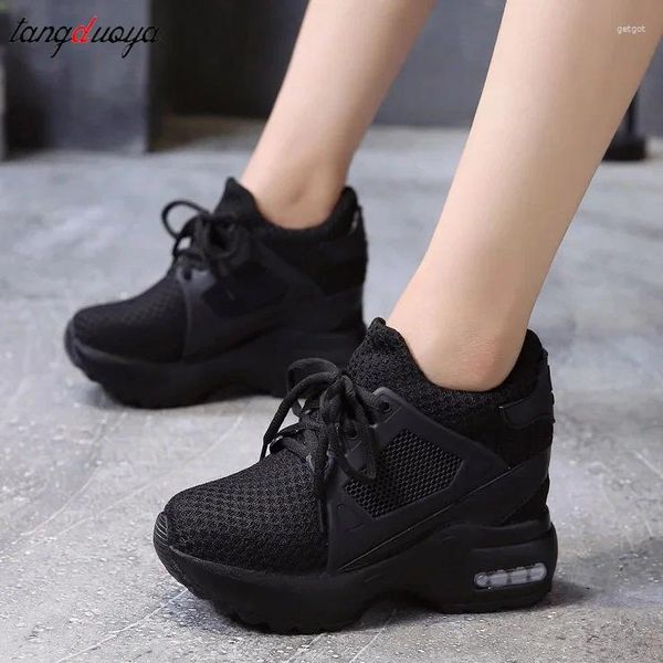 Lässige Schuhe Frauen Sneaker Mesh Blood Trainer Black Shoe 9cm Heels Keile atmungsaktive Frauenhöhe zunehmender Sport zunehmend Sport