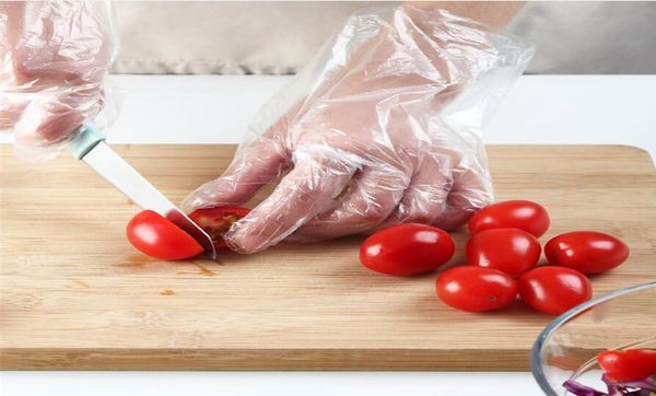 100pcspack transparente luvas descartáveis ​​ecofriable alimentos plásticos preparar domésticos seguros fora das luvas de bactérias Touchless3931039
