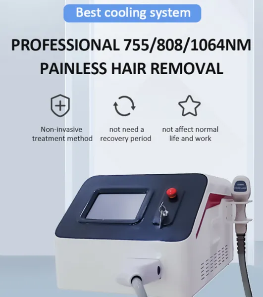 Venda quente de três comprimentos de onda Diodo laser 755/808/1064nm Remoção de cabelo Equipamento de beleza Epilator