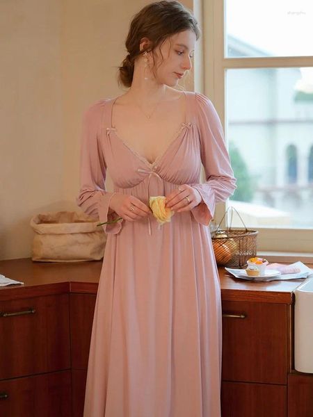 Abbigliamento per il sonno femminile francese per le camicie da notte del pigiama femminile Spring Sweet Girls Princess Nightdress con toragon