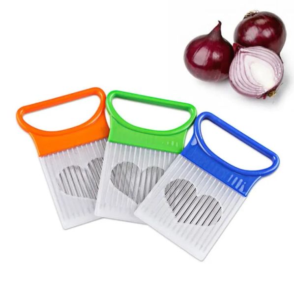 Obst Gemüsewerkzeuge Shrendders Slicers Tomaten Zwiebel Gemüse Slicer Schneidhilfehalter Guide Schneiderschneider sicheres Gabel Werkzeug LL