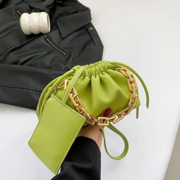 Kordelstring 2 Set Eimer Bag Handtasche Mode dicke Ketten Schulter für Frauen Crossbody Telefon 2024 Spring Khaki Green