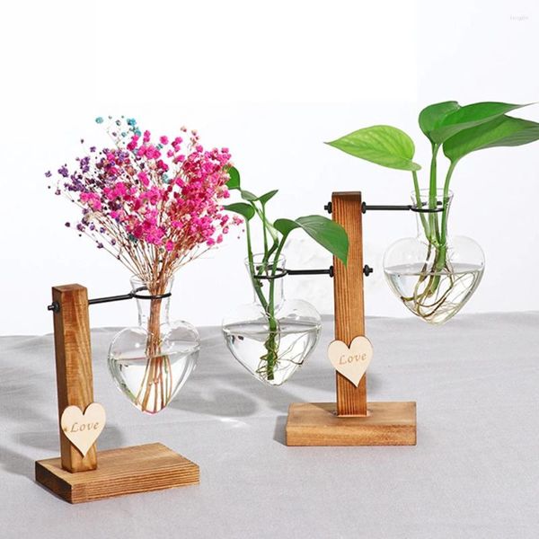 Vasos Plantando água Vaso de teste Vaso vaso de flores Planta Bonsai hidropônica Pote com bandeja de madeira Decoração de mesa para escritório em casa