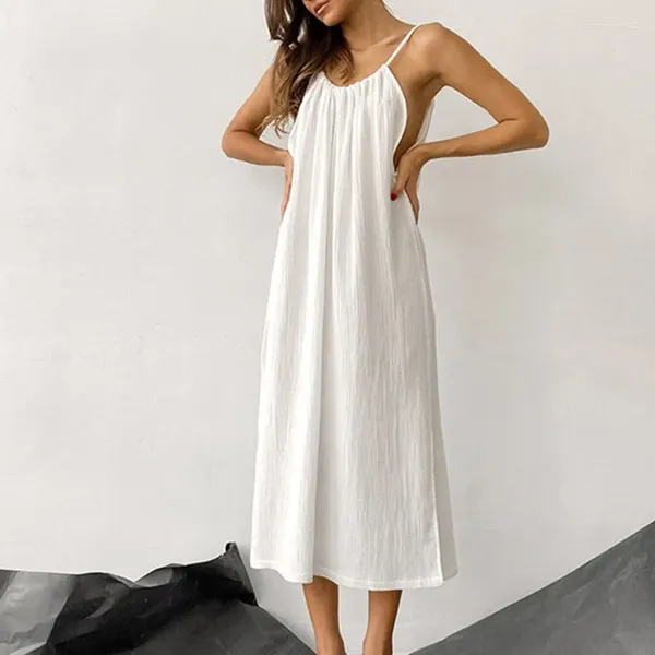 Vestido de dormir feminino vestido noturno de algodão mulheres sexy espaguete tira