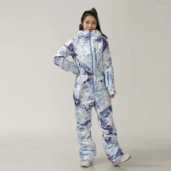 Jackets de esqui com uma peça de esqui de uma peça feminino esportes ao ar livre jaqueta snowboard snowboard macacão quente preenchimento de inverno de inverno com capuz