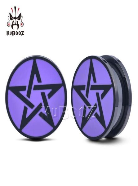 Kubooz aço inoxidável plugue de ouvido de pentagrama roxo túneis túneis de piercing bedring medides jóias de jóias para o corpo expande integral 6mm 62089928614