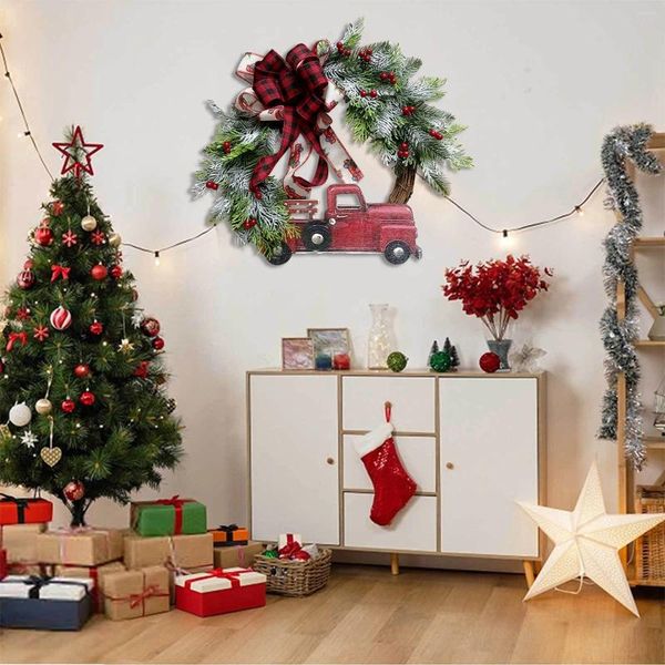 Flores decorativas de Natal Christmas Red Truck Wreathhouse Garland Decoration