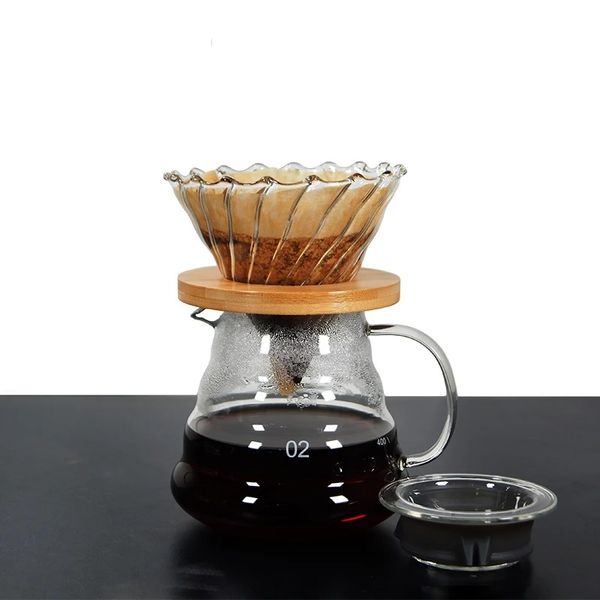 Kahve Drip V60 Cam Huni Damlama Kahve Makinesi V01 V02 Filtre Şeffaf Yeniden Kullanılabilir Bira Kupası Üzerine Ahşap Tutucu ile Dötme
