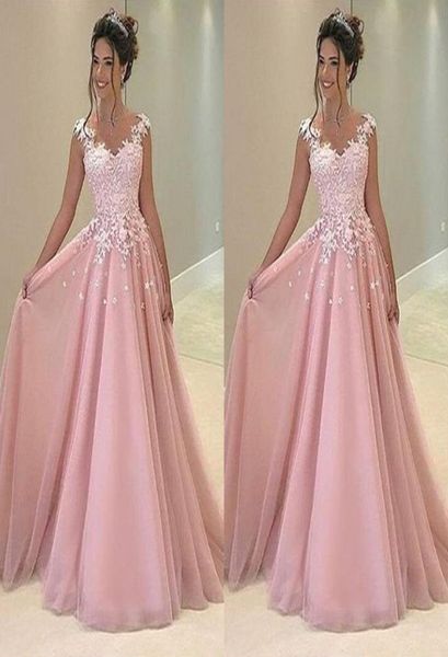 Billiges babypink 2021 prom Kleider applikum spitzen eine Linie Tüll Langkleider Party Abend formelle Cocktailparty Kleid7309905