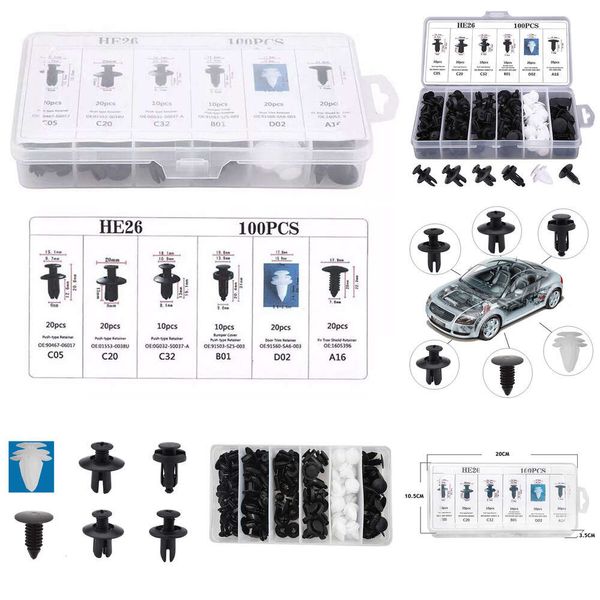 NEU HE26 CLIP 6 Größe gemischt 100 pcs Auto Car Body Push Pin Nietstumfänger Türverkleidung Retainer Forder Kit Kit