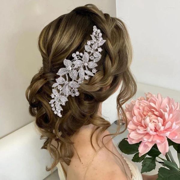 Saç Klipler Blijery Vintage Uzun Çiçek Gelin Taraklar Kadınlar İçin Müdürlük Rhinestone Kristal Büyük Düğün Tiara Gelinler Aksesuarlar