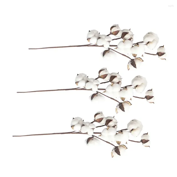 Flores decorativas 10 cabeças de enchimento decoração floral em casa simulação doméstica Flor Flower Cotton Stems Farmhouse Style Style Artificial Wooden