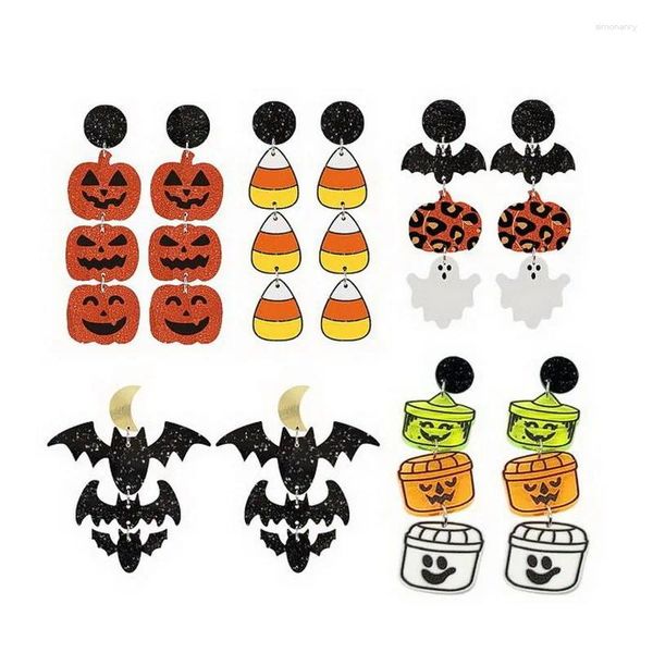 Brincos de berros de halloween acrílico brilhante padrão de leopardo escuro Pattern Pumpkin Candy Bat Bask