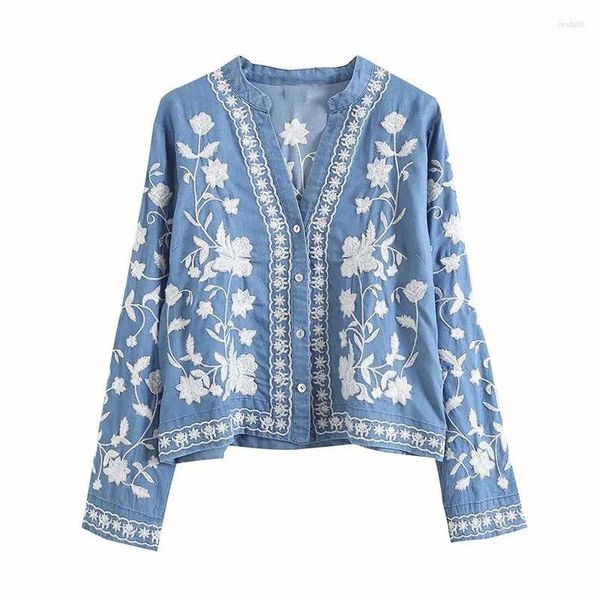 Camicette da donna donna denim cardigan camicetta ricamo a goccia abbottonate jeans kimono morbido estate