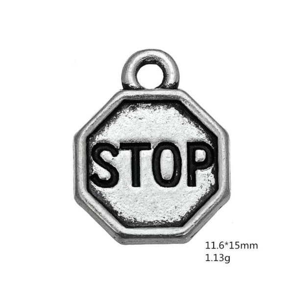 50pcs Metall Zink Legierung Charms Dangle Schmuck handgefertigtes Buchstaben Vintage Stop Sign Anzip