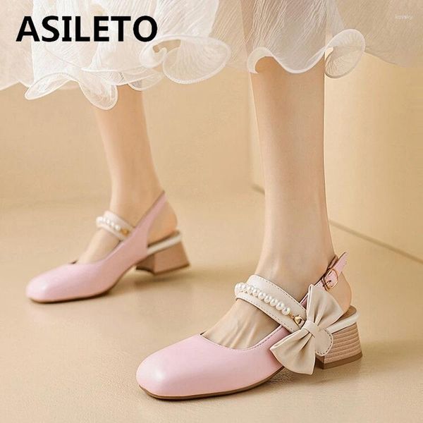 Scarpe eleganti asileto 2024 Sweet Bow Pearl Round Toe Women Sandals 4 cm Futto quadra