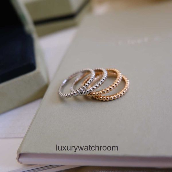 Anéis de jóias de ponta para Vancleff Womens Pearl Ring Womens 18k Rose Gold Bated CNC Finamente esculpido em camadas redondo anel de contas Original 1: 1 com logotipo real