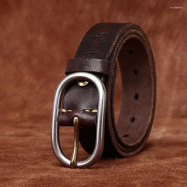 Cinture da 3,3 cm Cintura in pelle genuina per uomini di alta qualità in acciaio inossidabile fibbia per fibbia in pelle di filo cowboy casual cowboy maschio maschio