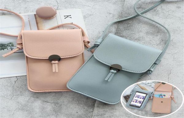 Telefon Brieftaschen transparenter Touchscreen -Handy -Taschen -Beutel Frauen Telefon Geldbörse Messenger Taschen kleiner Klappbeutel Mini -Umhängetasche6054039