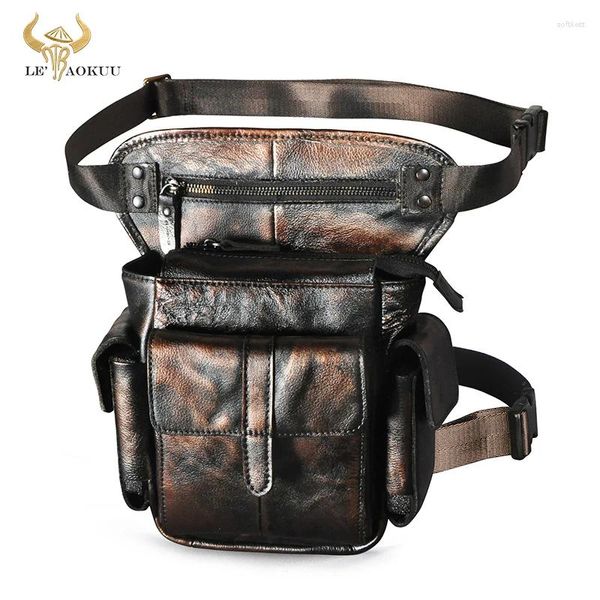 Taillenbeutel natürliches Leder Design Multifunktionsmänner Schulter Messenger-Tasche Kaffee Heavy Duty Pack Bein Tablettenbeutel 913-5