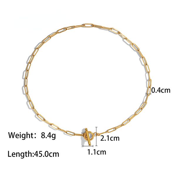 Collana in acciaio inossidabile con fibbia OT alla moda, 45 cm, placcata in oro, catena fai da te anti-scolorimento, adatta per uomini e donne_voghion.com