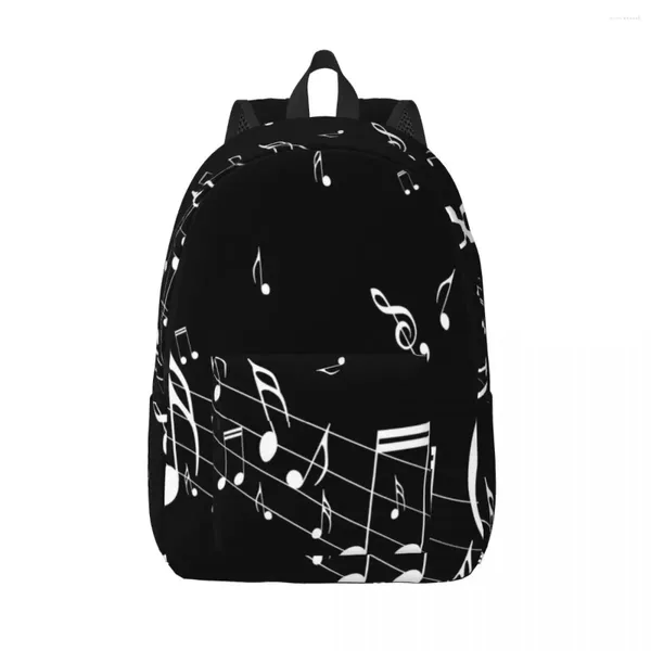 Menina de mochila Mulheres Escola de grande capacidade para estudantes abstratos piano chaves com notas musicais bolsa