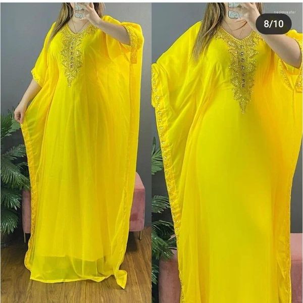 Abbigliamento etnico Kaftans giallo abito farasha abaya di Dubai Marocco è molto long