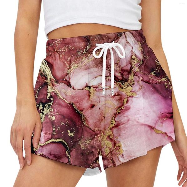 Shorts femininos impressos na moda Strap Casual Pocket Volleyball