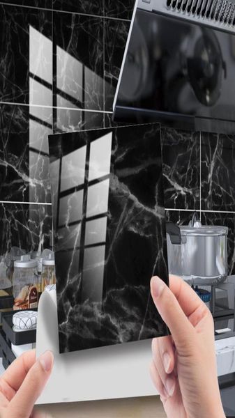 Adesivo per piastrelle in marmo Adesivo auto impermeabile in PVC Adesivi per bagno Decor da cucina per casa Luxuria Black 3D Pannello a parete 3819217