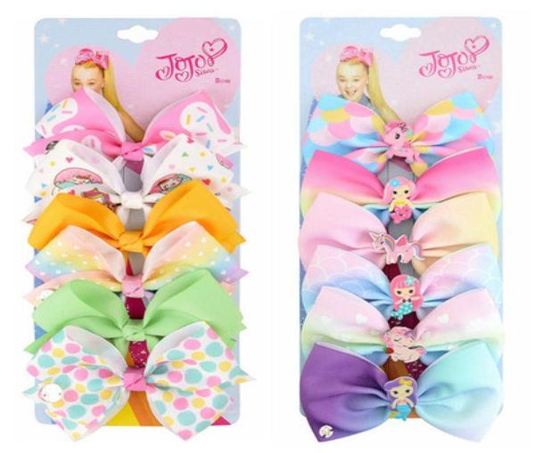 Kinder039s Kopfschmuck Set 54 Farben Jojo Big Bow 6 Farben One Card Child Hair Clip Baby Haarbogen Mädchen mit Clips Blumenclip6883204