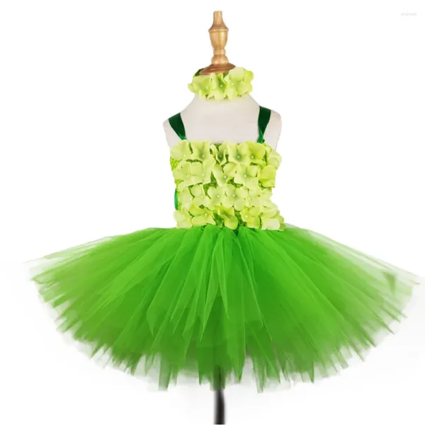 Girl Dresses Girl Green Flower Dress Tuttu Kids Fairy with Hair Box Birthday Christmas Halloween Party Costume Tulle