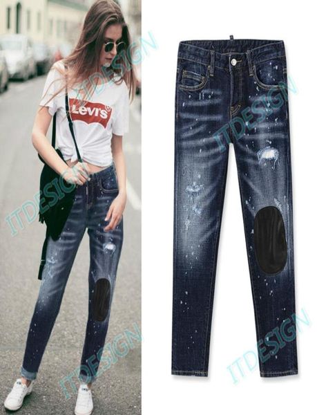 Jeans sexy jeans toppe dipinto di candeggina lavaggio a dissesto magro