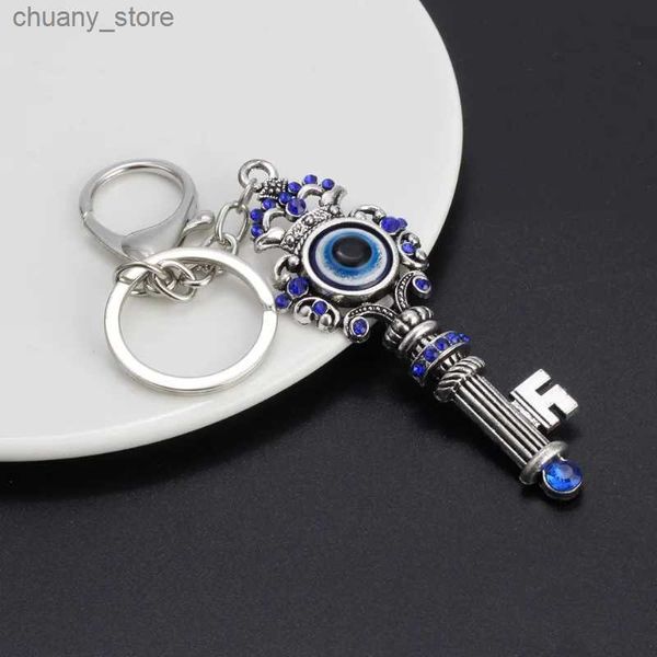 Клавные шнурки Lucky Blue Devils Eye Dual Acele Cring Car Key Pare Pare Metal Crystal Keap в форме лобстера Water Water Diamond Evil Eye Eye Caychain Y240417