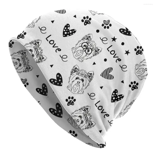 Berets Yorkshire Cartoon dünne Schädel Mützenkappen Doodle Terrier schwarzer Hund Hut Sport Sport Bonnet Hüte für Männer Frauen