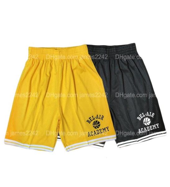 Свежий принц баскетбольный шорты Belair 14 Will Smith Academy Version Version желтый черный вышитый сшитый размер S2XL4682313