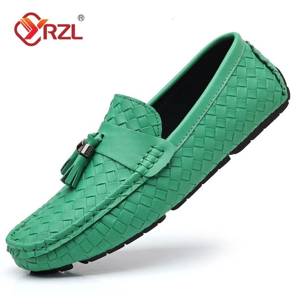 Yrzl Green Sloapers Men Sapatos de couro feitos à mão Slip em acionamento casual de acaso confortável mocassins tamanho grande 48 240407