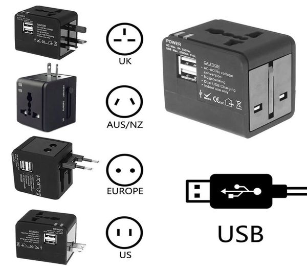 Internationaler Reiseadapter Universal Power Adapters Plug Converter Worldwide Allein in einem mit 2 USB -Anschlüssen, perfekt für US UK AU9163458