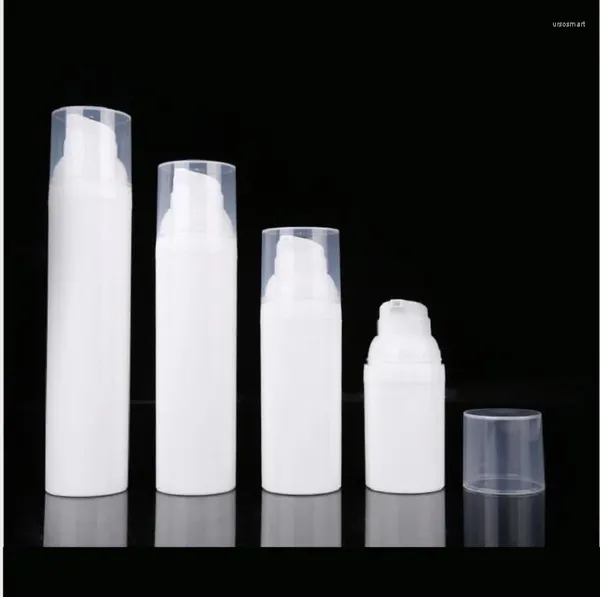 Bottiglie di stoccaggio da 100 ml di bottiglia in plastica bianca in plastica con coperchio trasparente per pompa per essenza/siero/lozione/fondazione/lozione utilizzando
