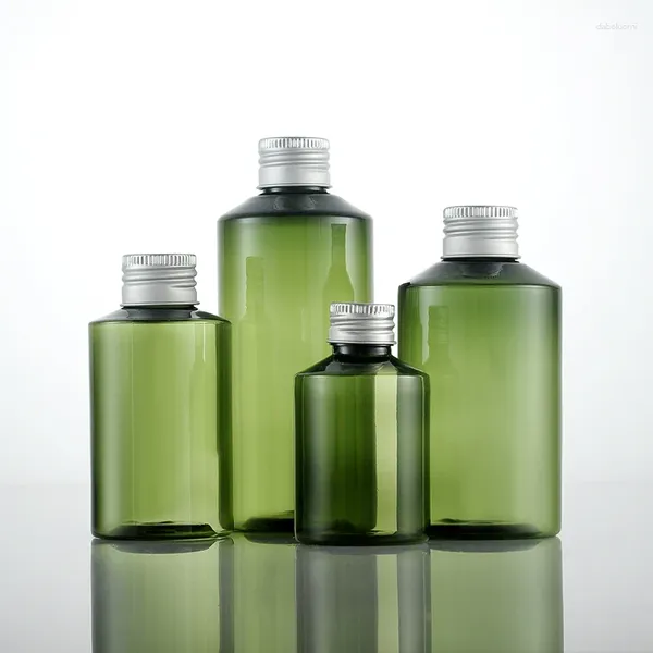 Garrafas de armazenamento 50ml/100ml/150ml/200ml de orvalho puro verde escuro garrafa oblíqua de alumínio