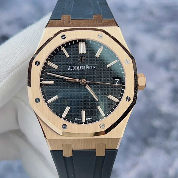 Designer Watch Luxury Otomatik Mekanik Saatler Serisi 15500or Siyah Disk Kauçuk Band 18K Güllü Altın Malzeme Erkekler 41mm Hareketli Bilek saati