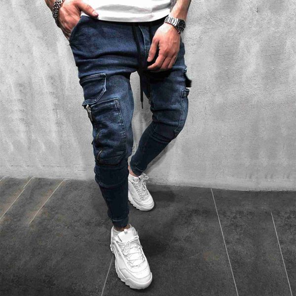 Jeans maschile primavera estate 2023 nuovi jeans attillati uomini hip hop pantaloni cargo high street maschile in denim pantaloni lunghi d240417