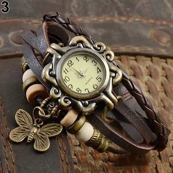 5W8S -Armbanduhren Frauen lässig Vintage Vintage Multilayer Butterfly Kunstlederarmband Armband Watch Ladies Frau Montre Femme Relogios 2023 Hot D240422