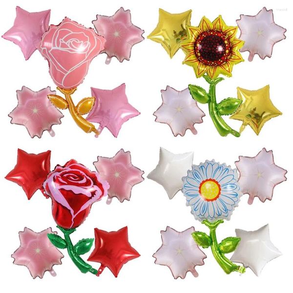 Decoração de festa 5pcs Multi Flowers Balões Folas Globos Rosa Presentes Para Meninas De Casamento de Aniversário Decoração do chá de bebê dos namorados