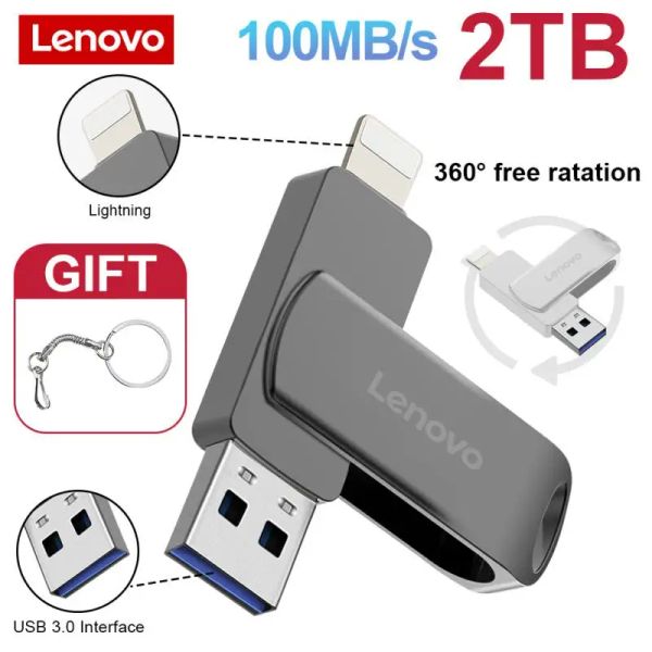 Adaptador Lenovo 2TB 1TB USB 3.0 Flash Drive para iPhone com 2 em 1 USBA para Lightning Interface USB3.0 Pendrive 2TB para iPhone iPad