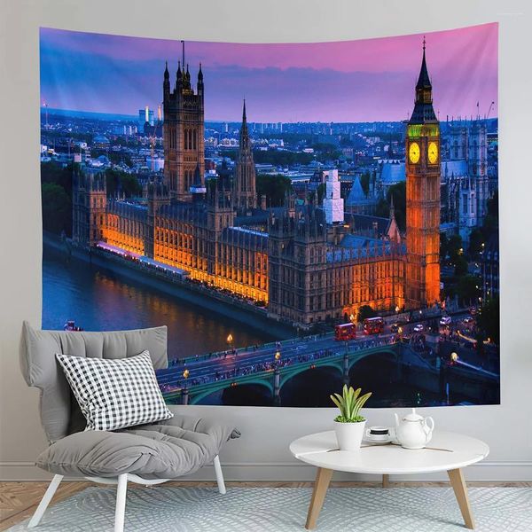 Arazzi London Big Ben Tapestry Night City View Westminster Bridge Home soggiorno Camera da letto Wall Arte moderna