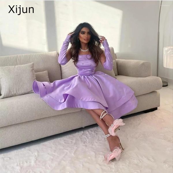Partykleider xijun lila Promkleider Satin Ctypal A-Line Evening Knie Länge Saudi-Arabisch Dubai Kleid elegant für Frauen 2024
